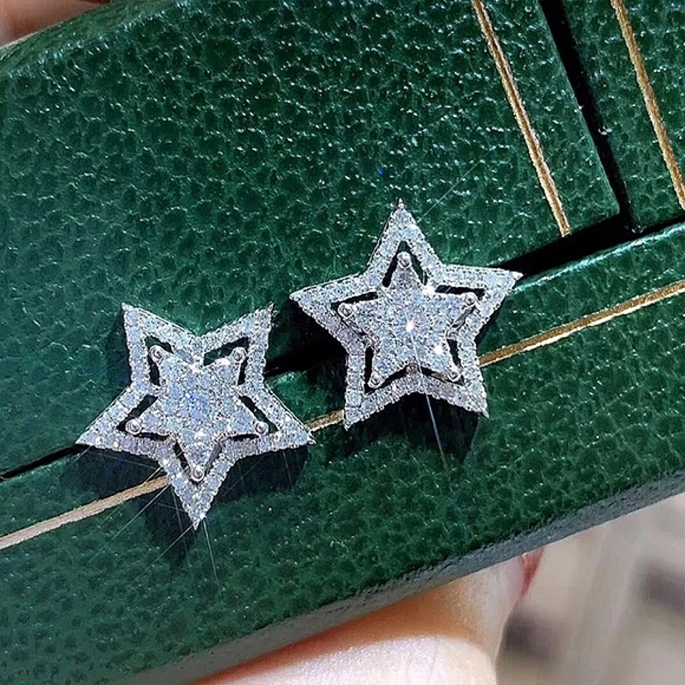 NEW Sparkly Pave Star Stud Earrings 🌟 925 Sterling Silver - Picture 3 of 11